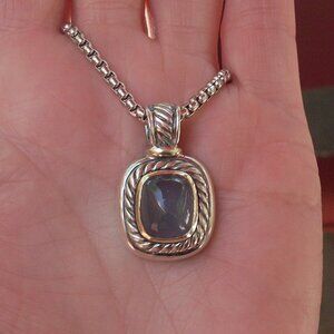 Retired David Yurman Albion Blue Chalcedony Enhancer Pendant w/Chain - 14K/925